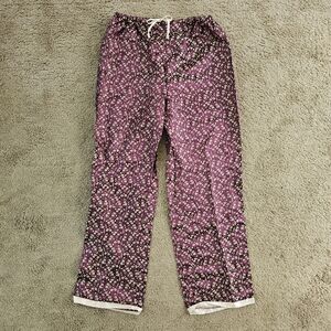 Kenji Burgundy Purple & Cream Floral Straight Pants Trousers Silky